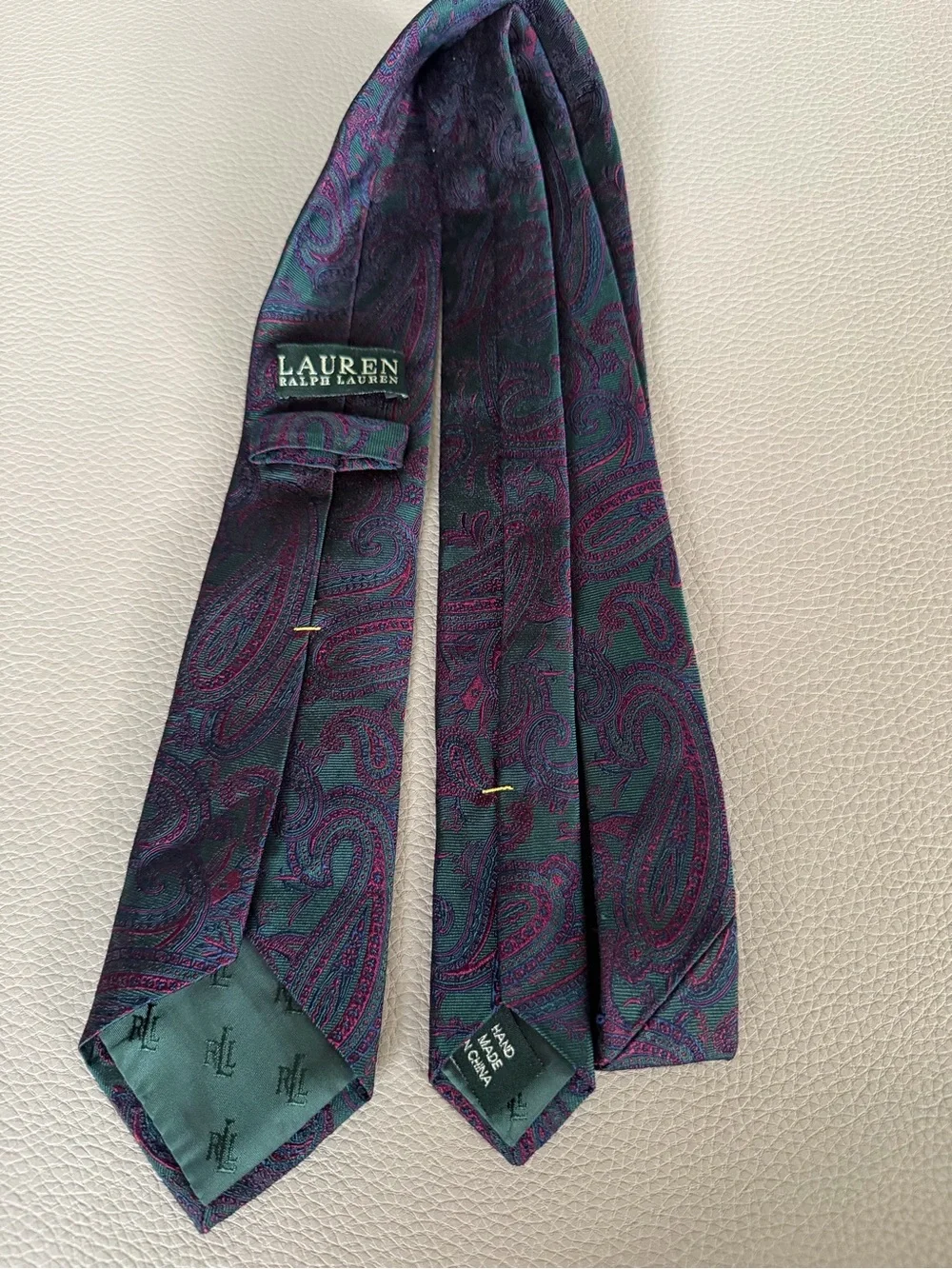 Lauren Ralph Lauren Rare Paisley Silk Tie in Dark Green and Burgundy